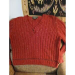 Woolrich Ruby Heather Wool Blend Vneck Cable Knit Sweater Women's XL